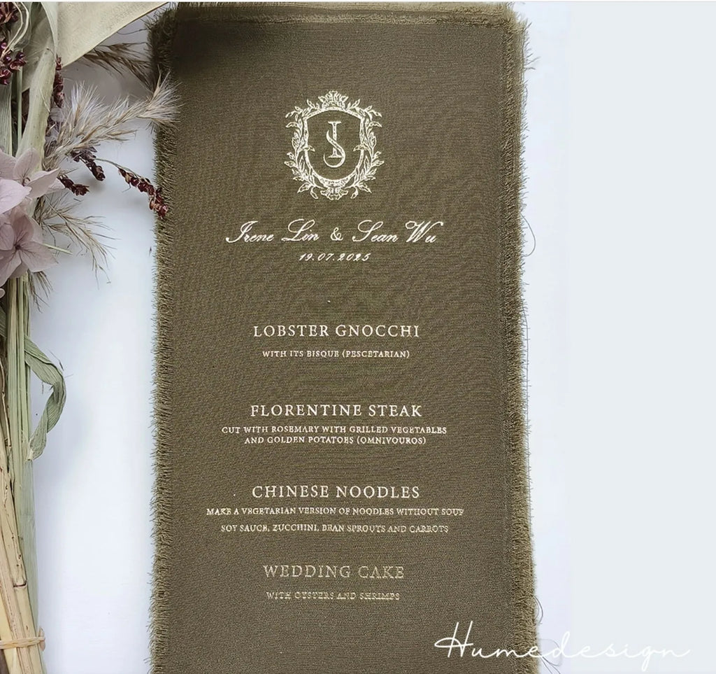 Menu de Casamento em Seda com Bordas Rasgadas