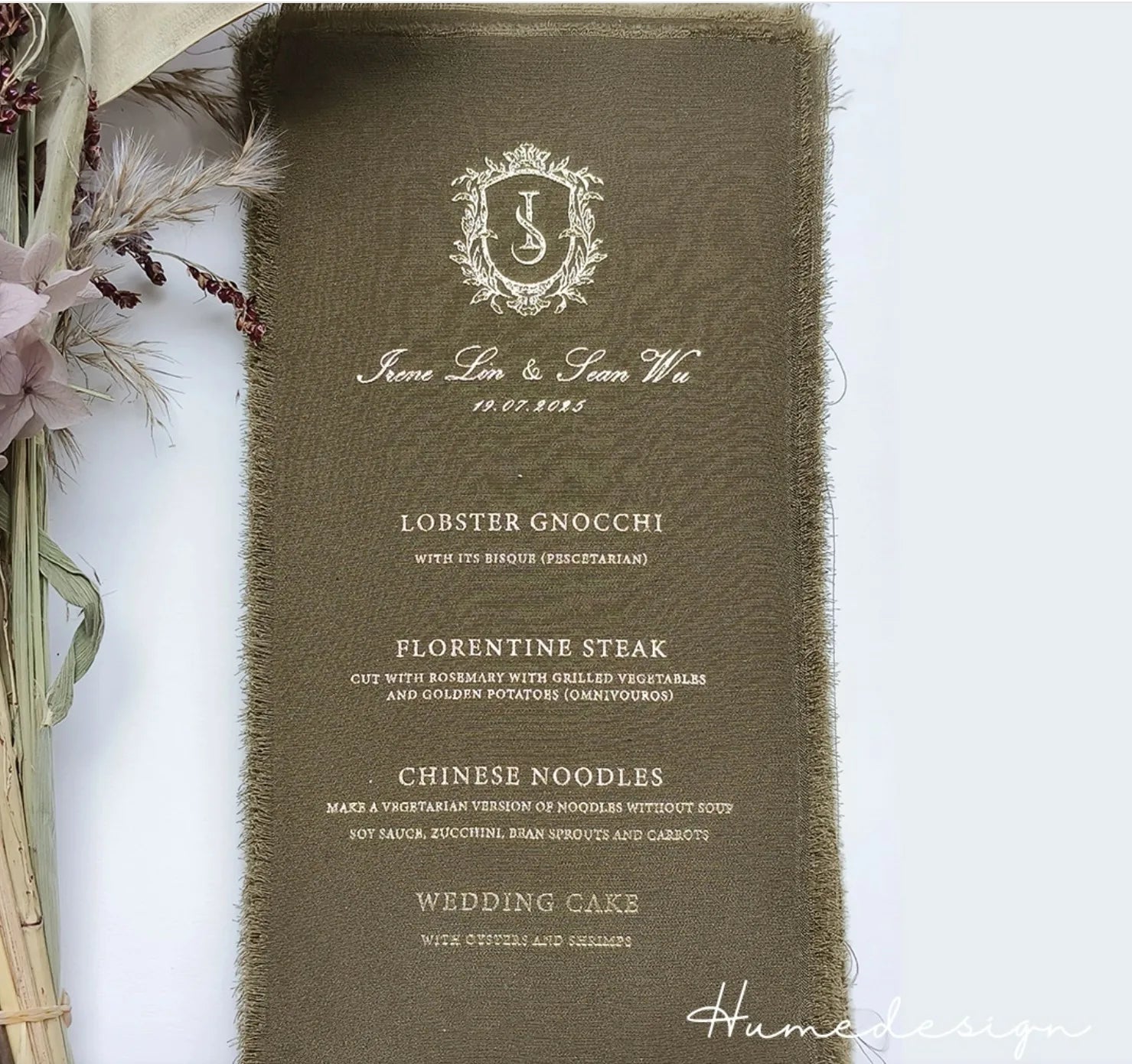 Menu de Casamento em Seda com Bordas Rasgadas