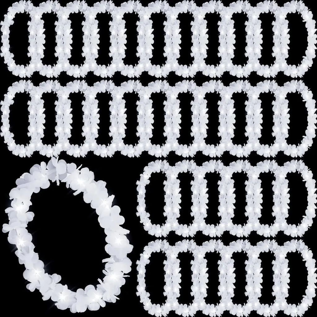 Conjunto de 24 Colares Havaianos LED Brancos – Iluminação para Festas e Eventos