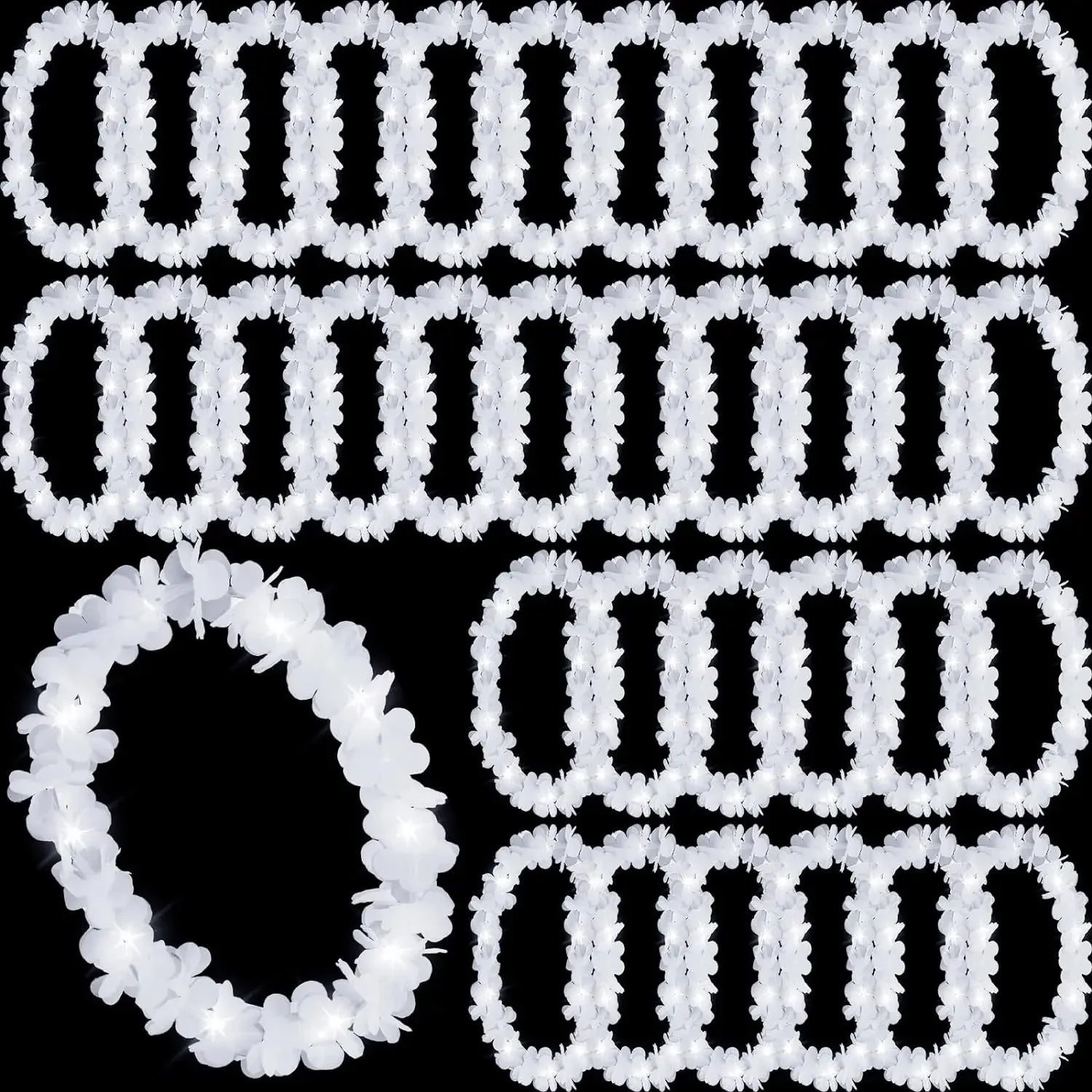 Conjunto de 24 Colares Havaianos LED Brancos – Iluminação para Festas e Eventos