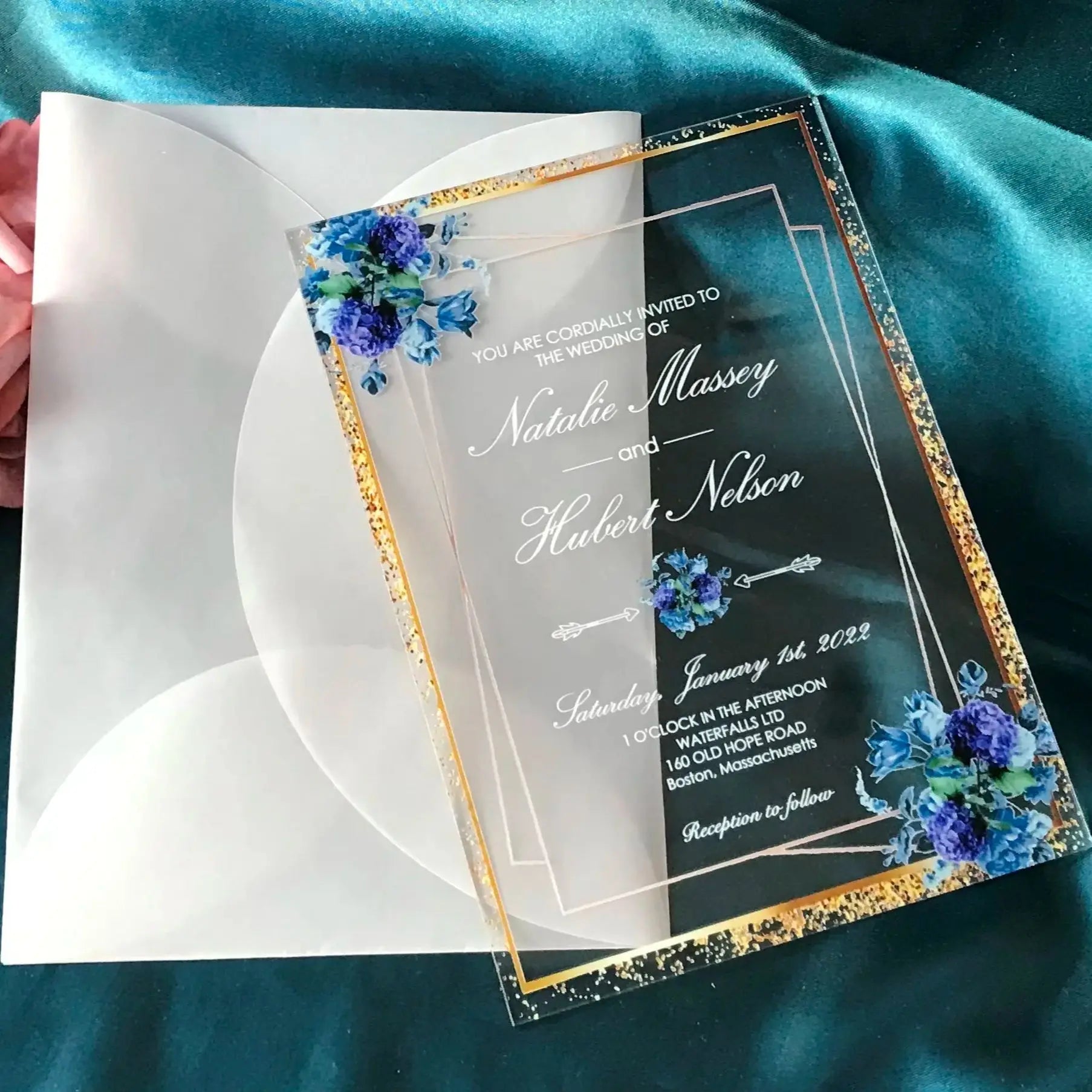 Convites de Casamento em Acrílico Transparente – Pack de 10 | Luxo e Elegância Exclusiva