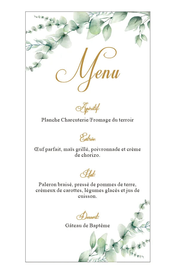 Menus de Casamento Personalizados – Pack de 50