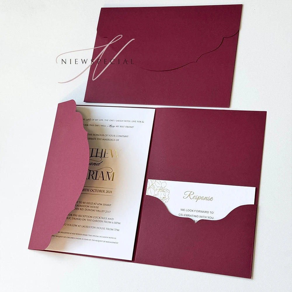 Convites Pocketfold DIY Premium – 10, 20 ou 25 Unidades | Elegância Personalizável para Casamentos