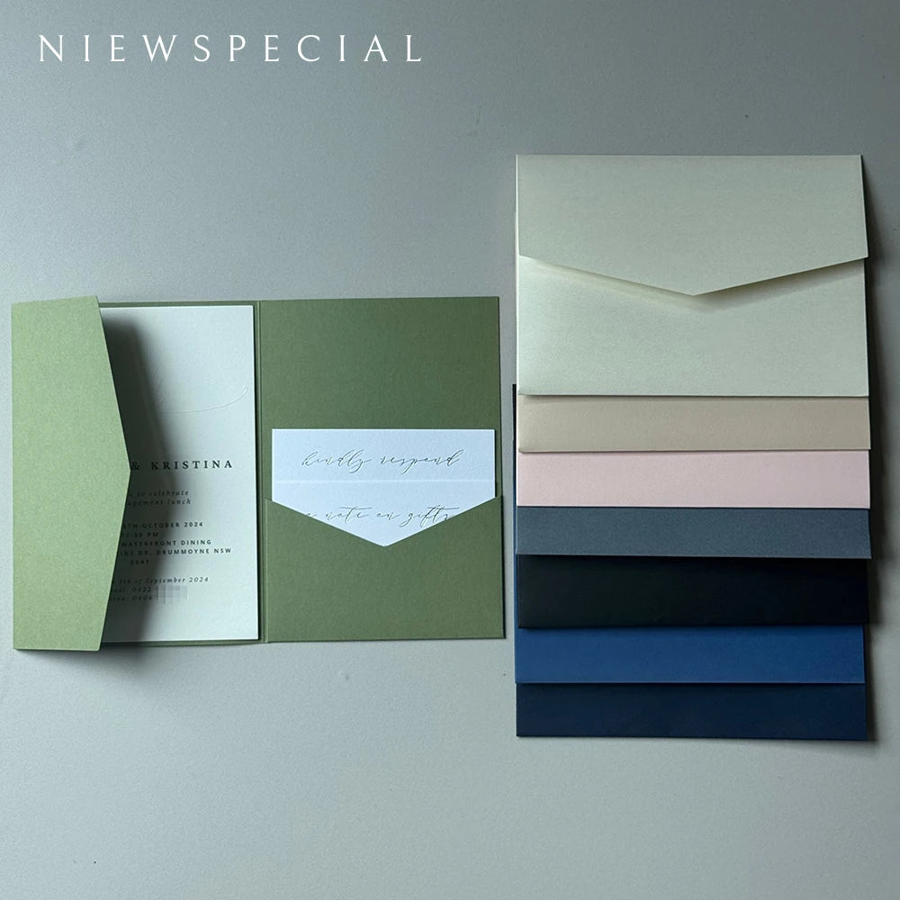 Convites Pocketfold DIY Verde Sálvia – 20 ou 25 Unidades | Personalize o Convite Perfeito