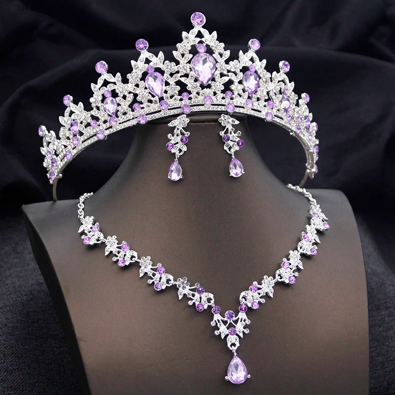 Conjunto de Joias de Princesa com Tiara Azul Opala – Coroa, Colar e Brincos