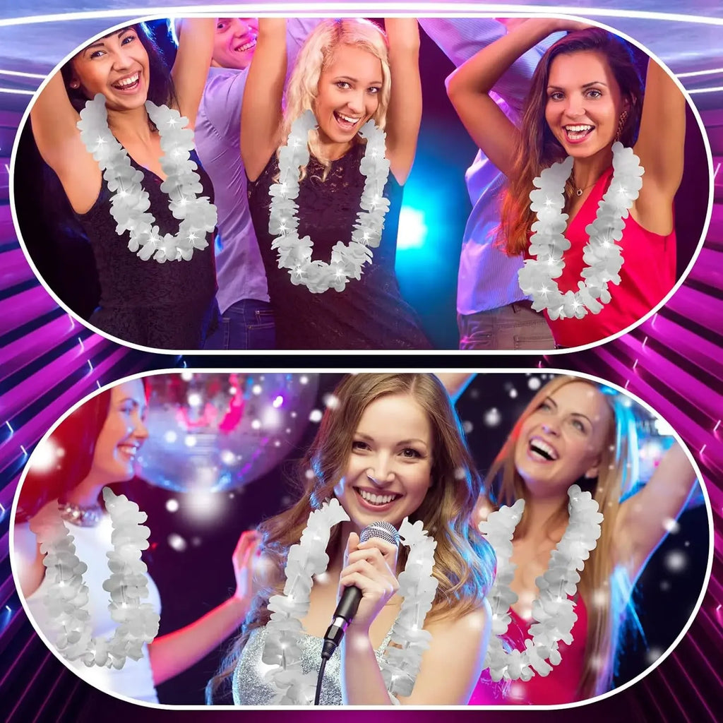 Conjunto de 24 Colares Havaianos LED Brancos – Iluminação para Festas e Eventos