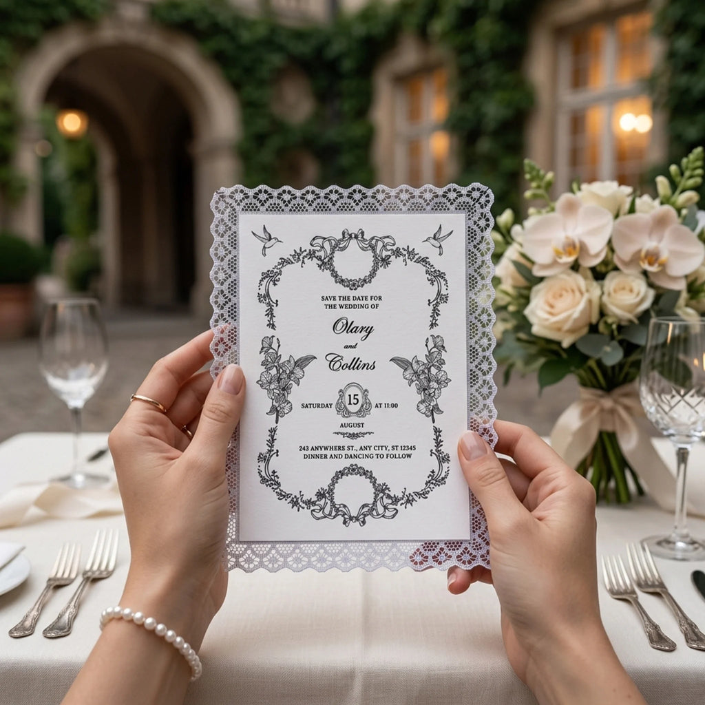 **Convites de Casamento Artesanais em Renda – Cartões Personalizados para Casamentos Modernos, Festas e Jantares Especiais**