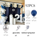 Kit Arco de Balões Azul Marinho, Branco e Prateado – 110 Peças
