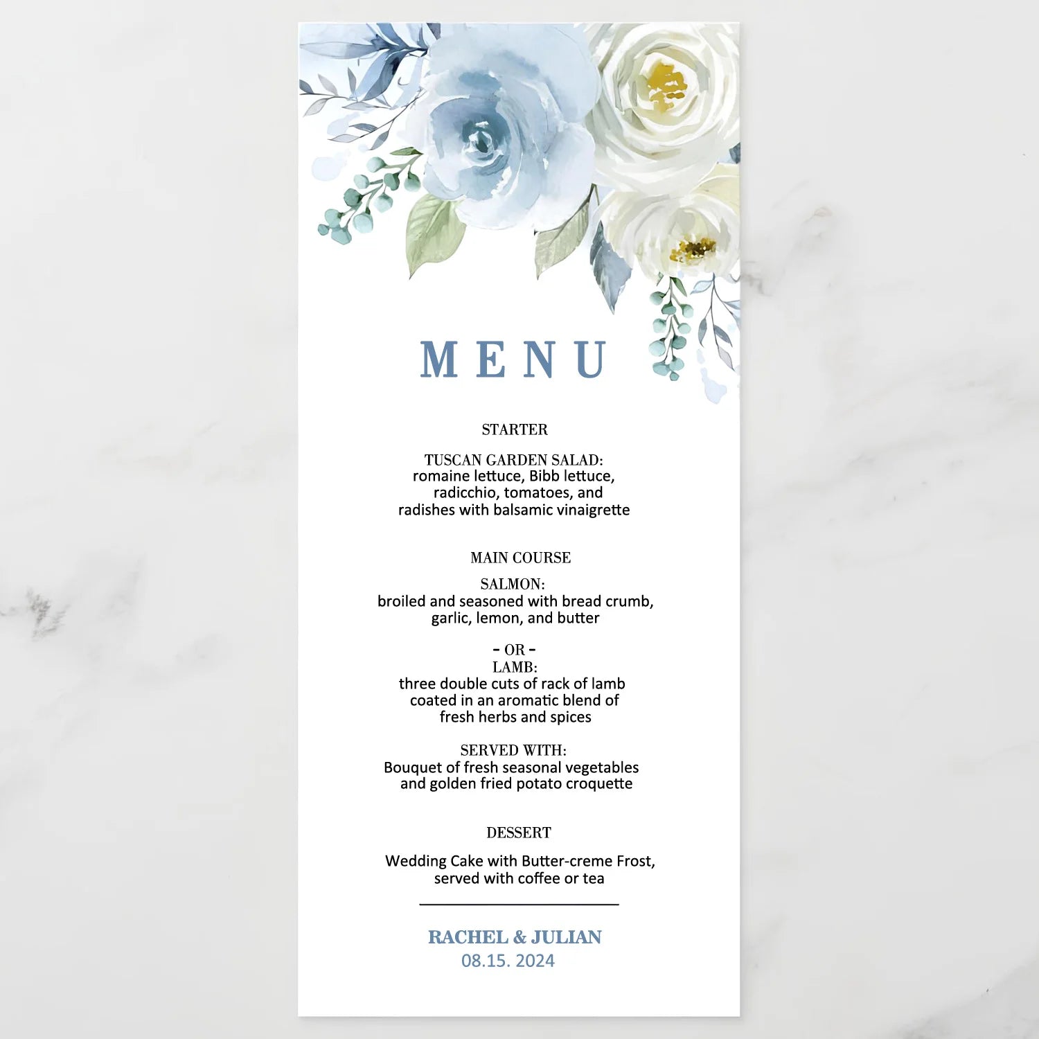 Menus de Casamento Personalizados com Design Floral