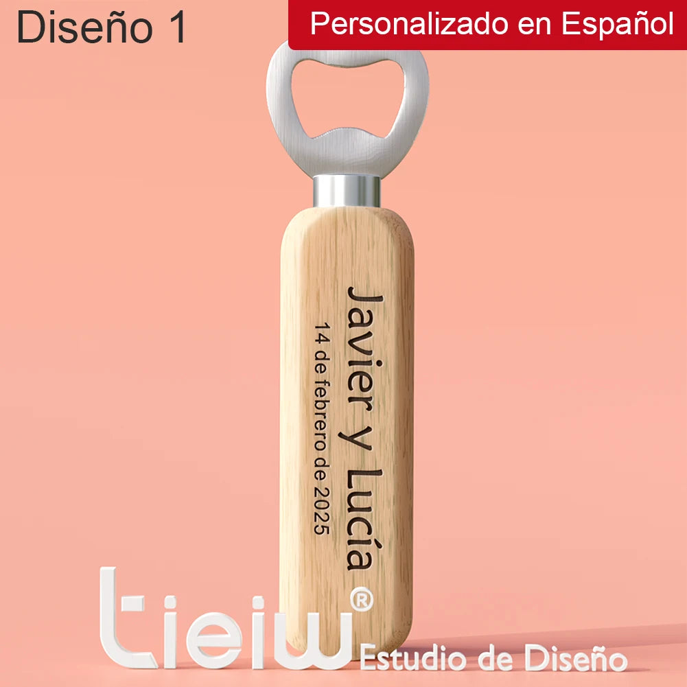 Abridores de Garrafa em Madeira Personalizados – Lembrança de Casamento (12 Peças)