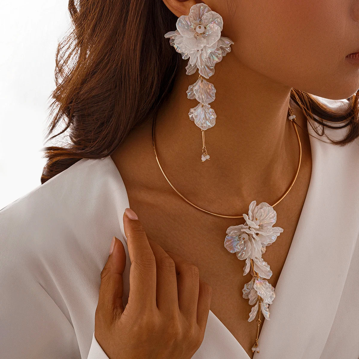Conjunto de Colar e Brincos Boho Floral