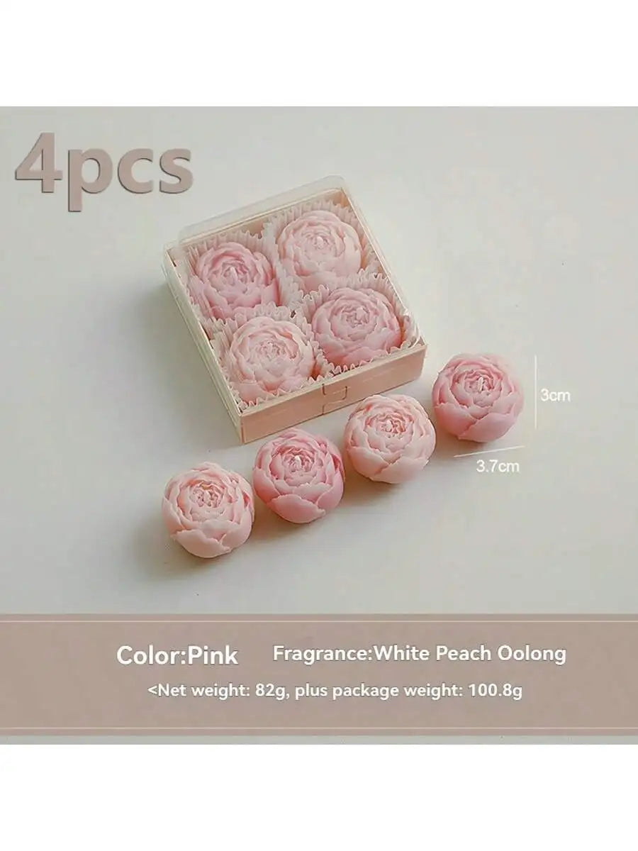 Kit com 4 Velas Artesanais em Forma de Rosa — Caixa Presente