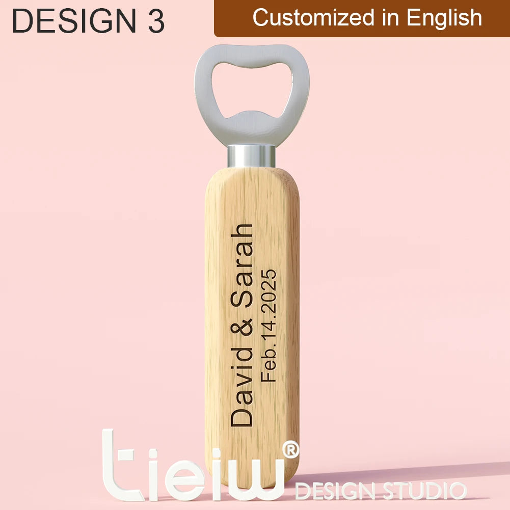 Abridores de Garrafa em Madeira Personalizados – Lembrança de Casamento (12 Peças)