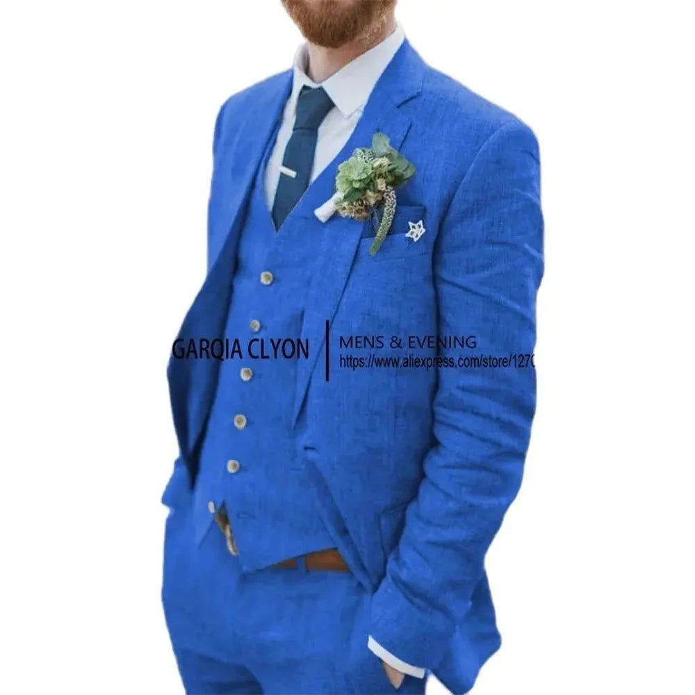 Fato de Linho Retro de 3 Peças para Homem