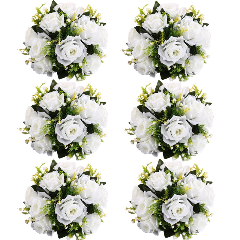 Conjunto de 6 Bolas Florais Artificiais com Rosas – Centros de Mesa para Casamentos