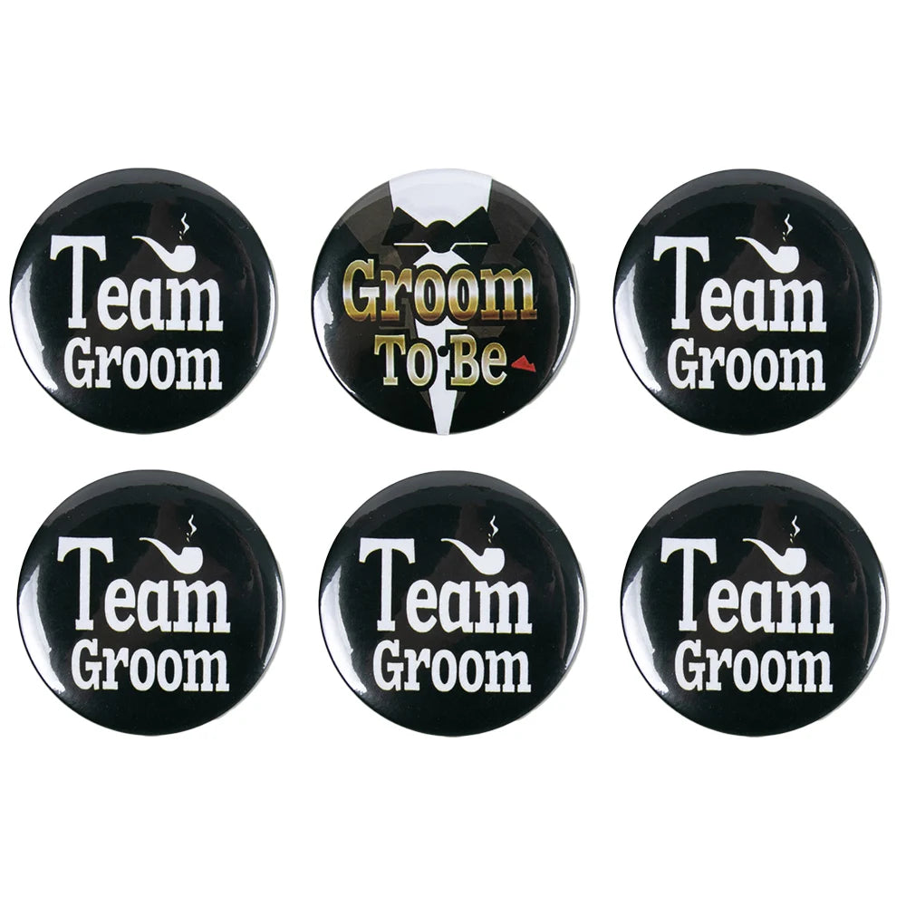 Pins "Groom to Be" e "Team Groom" – Distintivos para Despedida de Solteiro