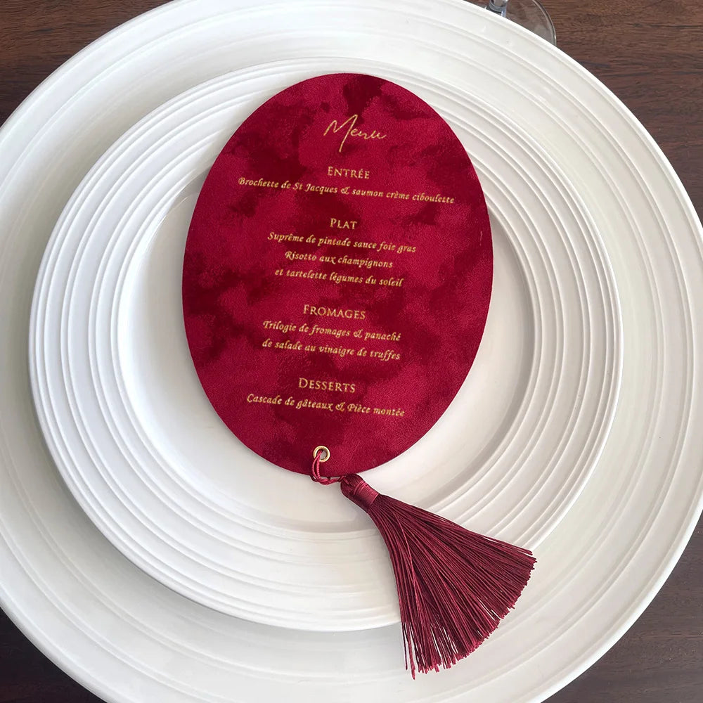 Menu de Casamento Redondo Personalizado com Borla