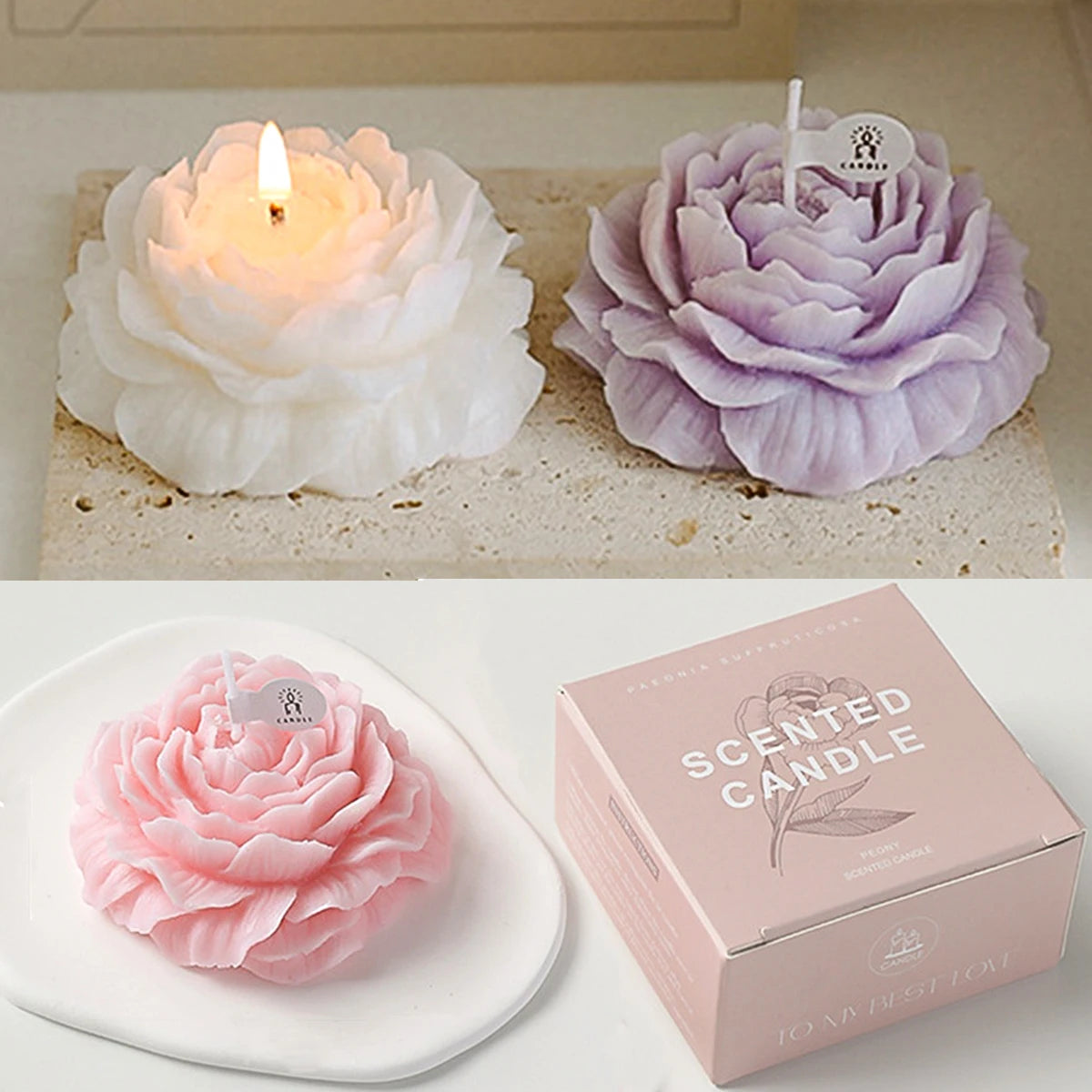 Vela Aromática 3D em Forma de Peónia para Decoração e Lembranças