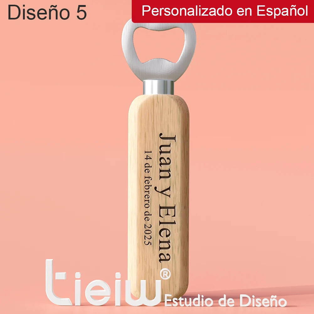 Abridores de Garrafa em Madeira Personalizados – Lembrança de Casamento (12 Peças)