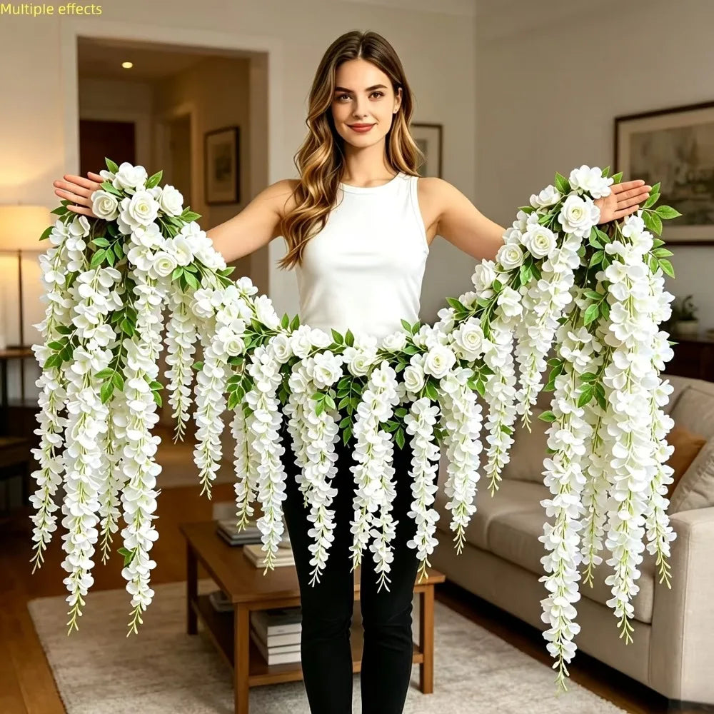 Conjunto de 22 Flores Pendentes Brancas – Rosas e Orquídeas para Parede e Casamento