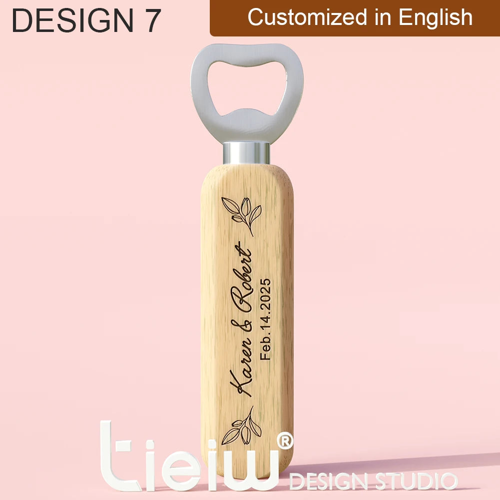 Abridores de Garrafa em Madeira Personalizados – Lembrança de Casamento (12 Peças)