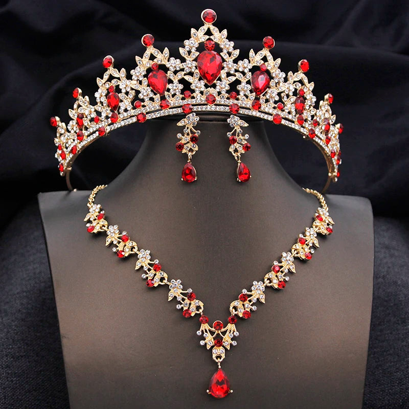 Conjunto de Joias de Princesa com Tiara Azul Opala – Coroa, Colar e Brincos