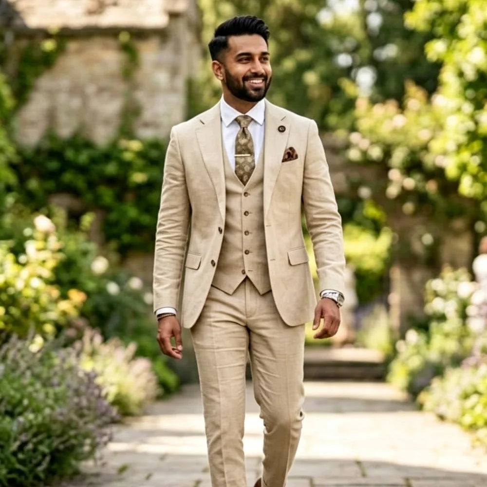 Fato Masculino Verde Sálvia em Linho
