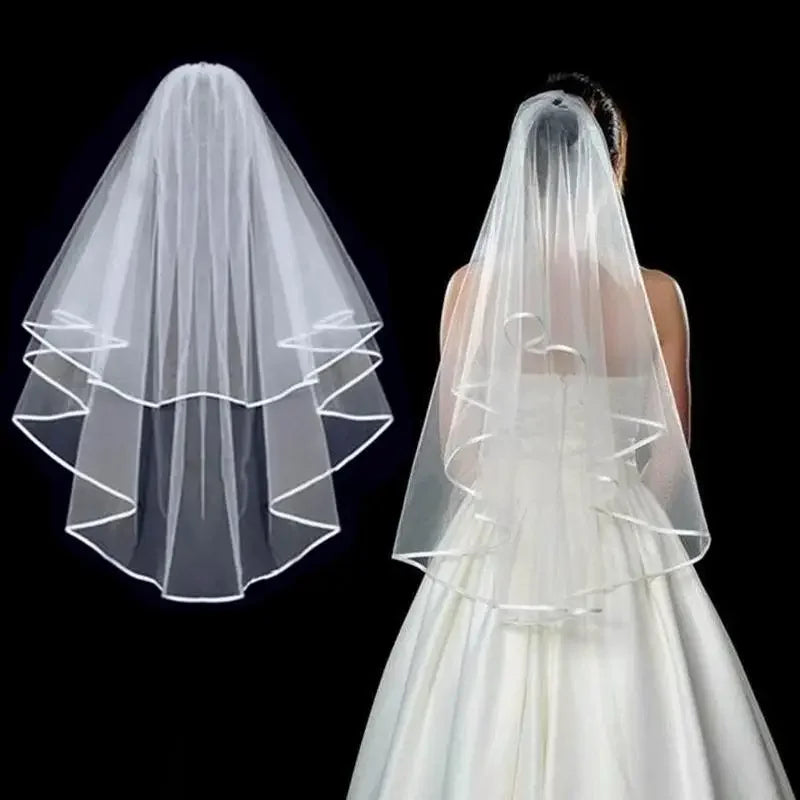 Véu de Noiva em Tule Suave com Borda em Fita – Simplicidade que Encanta 👰🤍