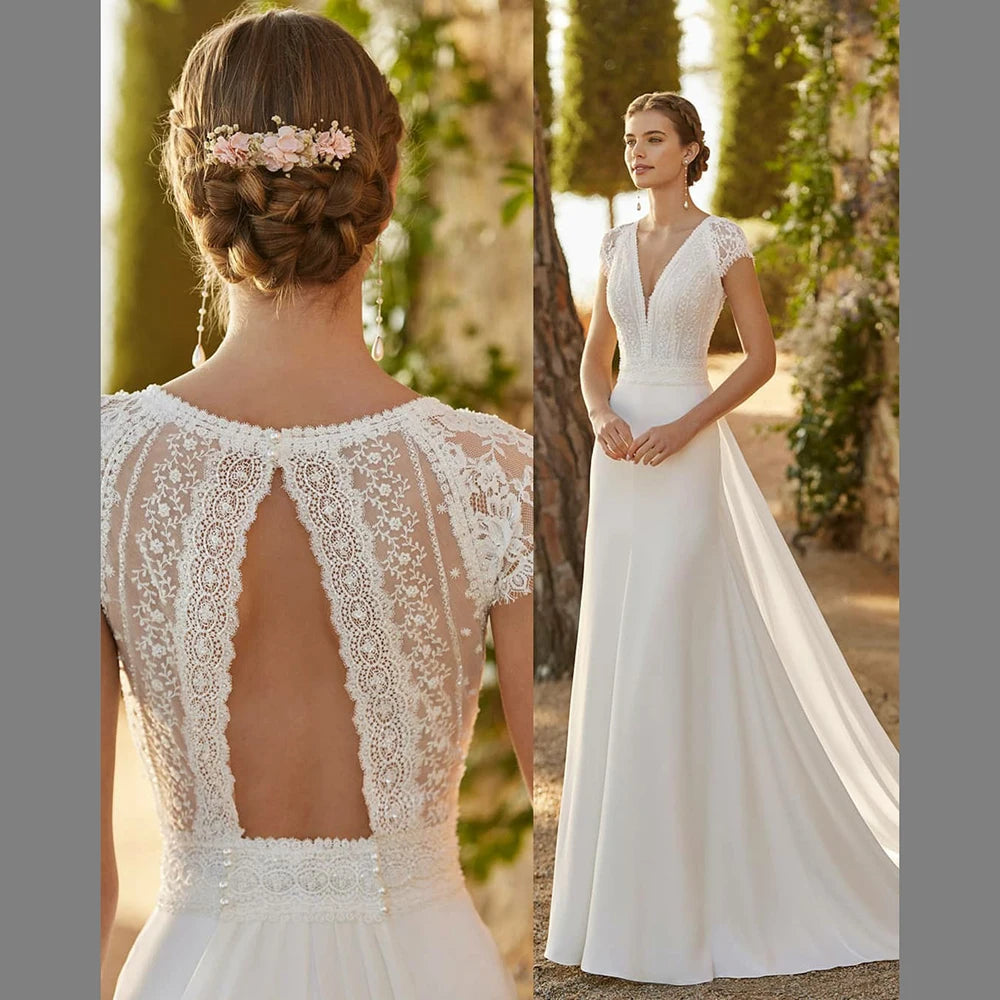 Vestido de Noiva Sereia em Renda e Cetim com Cauda Removível