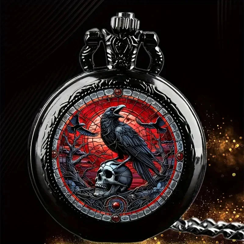 Relógio de Bolso Vintage com Corvo