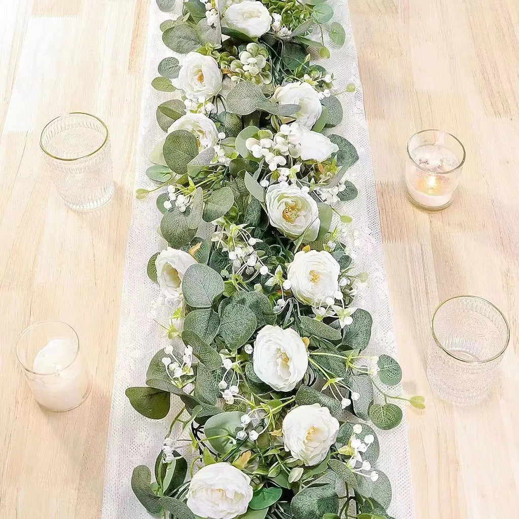 Grinalda Artificial de Eucalipto, Rosas e Gypsophila – 1,80 m