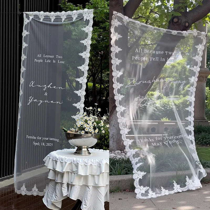 Placa de Boas-Vindas em Tecido com Renda Personalizada – Banner Elegante para Casamento