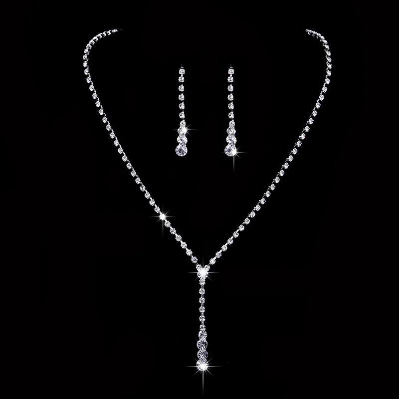 Conjunto de Joias de Noiva com Cristais – Colar e Brincos Elegantes