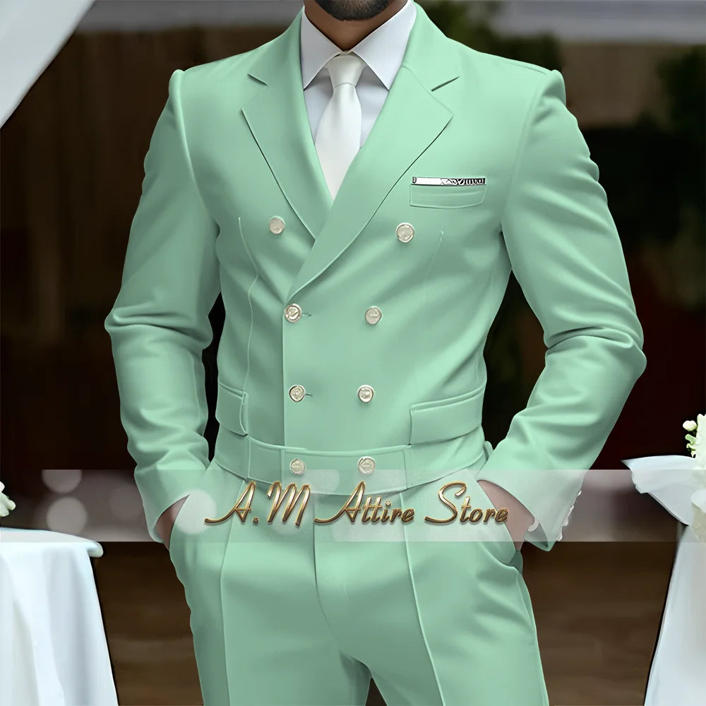Fato Masculino Branco de Luxo – Blazer Cruzado e Calças Elegantes