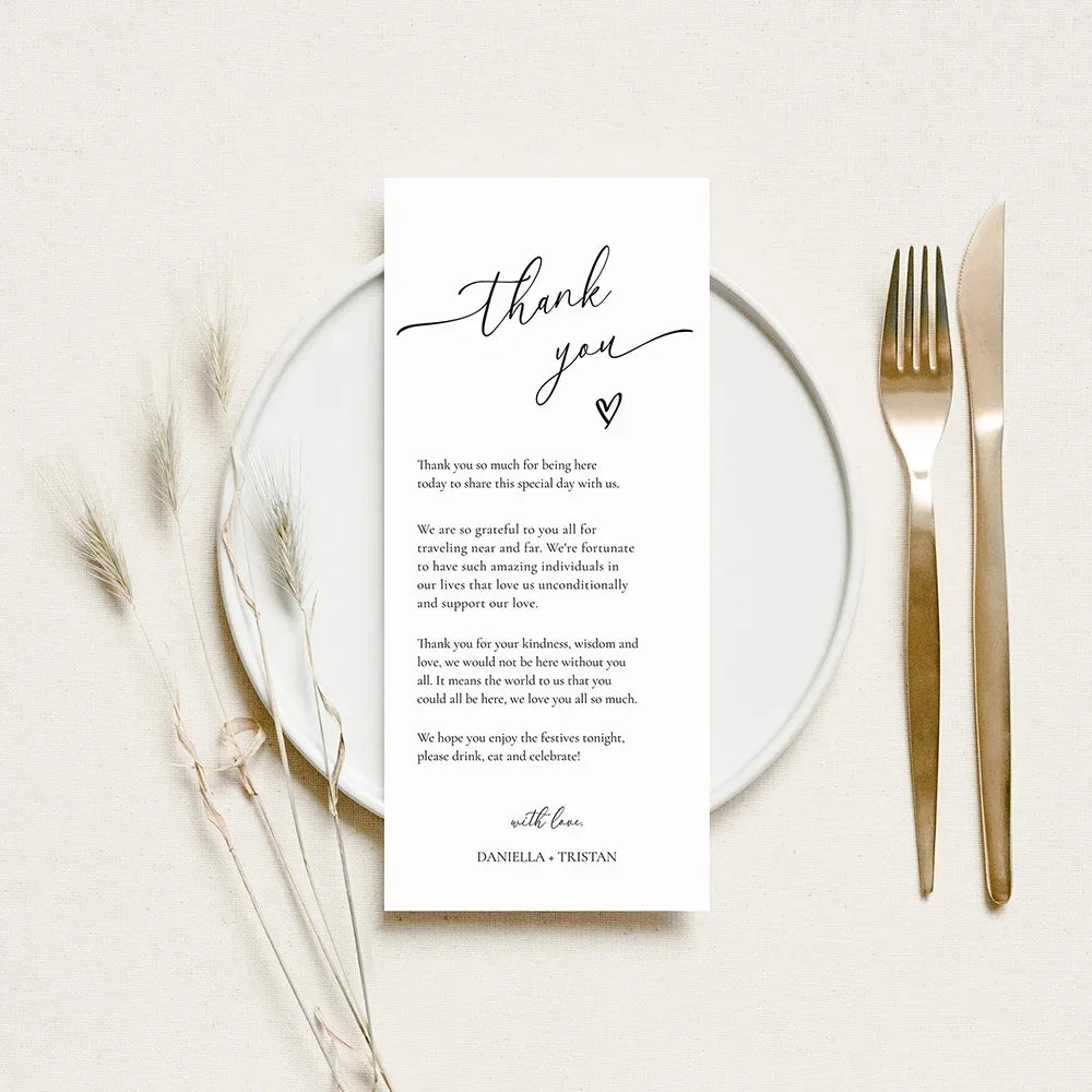 Menus de Casamento Personalizados 4 × 8" – Pack de 50