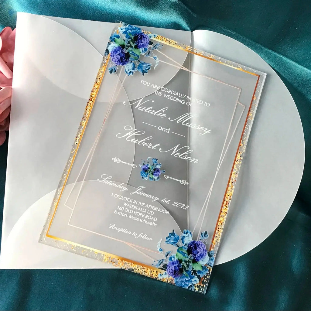 Convites de Casamento em Acrílico Transparente – Pack de 10 | Luxo e Elegância Exclusiva