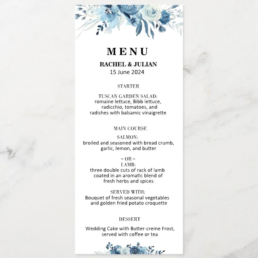 Menus de Casamento Personalizados com Design Floral