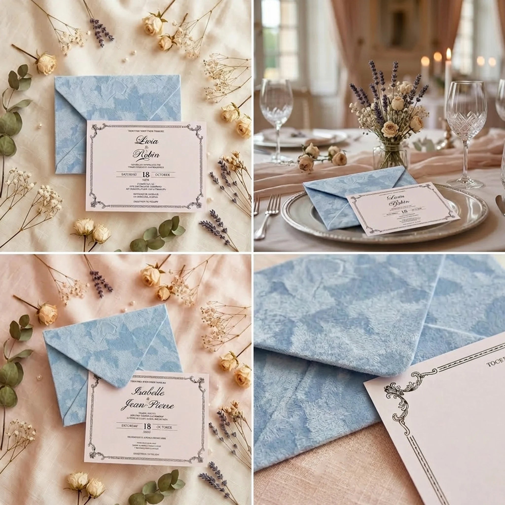 Convite de Casamento em Veludo Azul Poeira – Personalizado | Elegância Intemporal