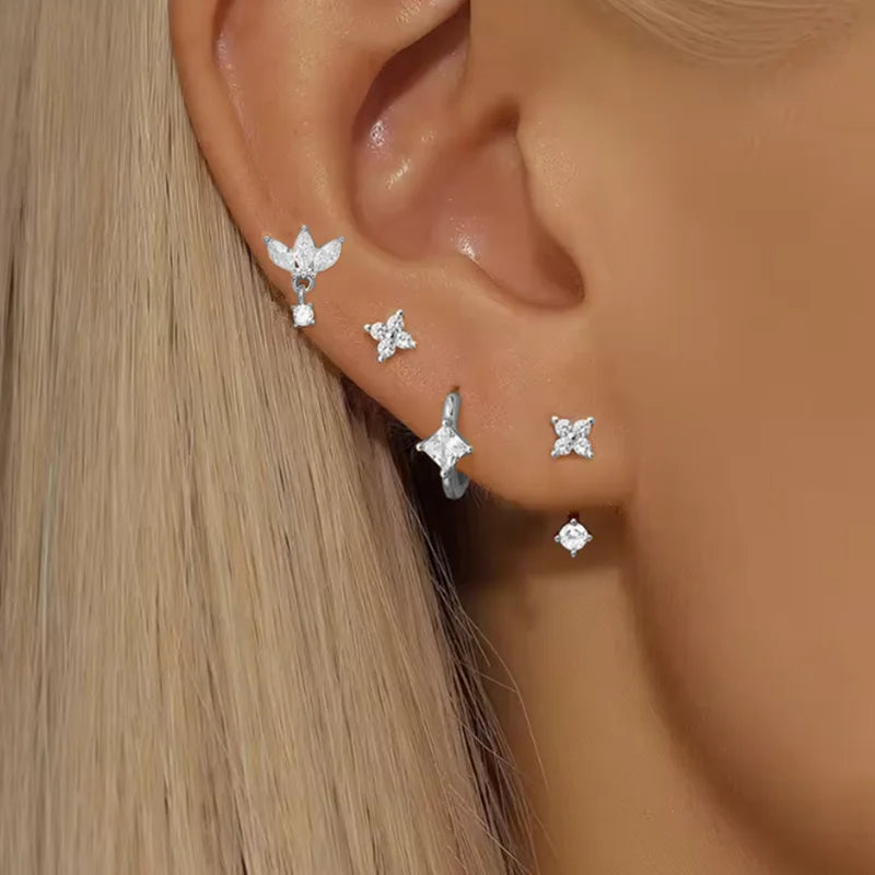Conjunto de 4 Brincos de Argola em Aço Inoxidável com Zircónias
