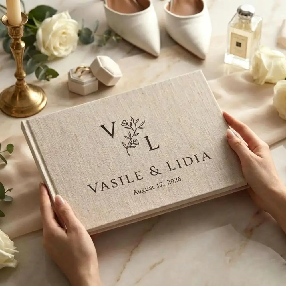 Livro de Honra em Linho Personalizado | Livro de Assinaturas para Casamento