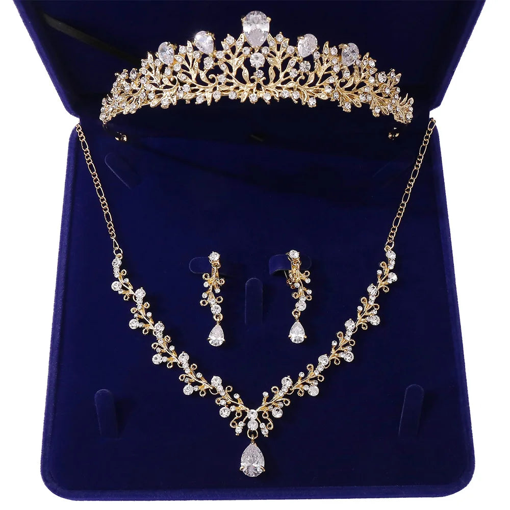 Conjunto de Noiva Luxo 4 Peças – Tiara, Colar e Brincos