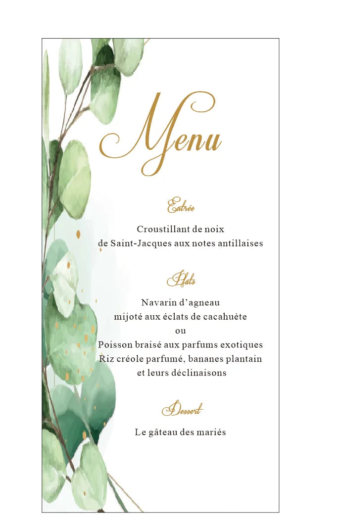 Menus de Casamento Personalizados – Pack de 50