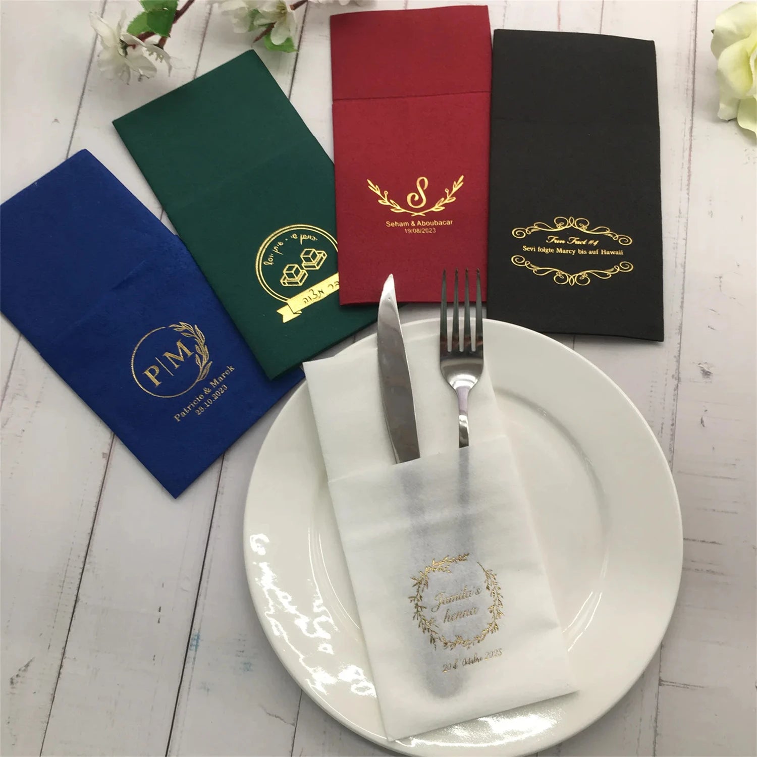 Guardanapos Personalizados para Casamento — Kit com 90 Unidades