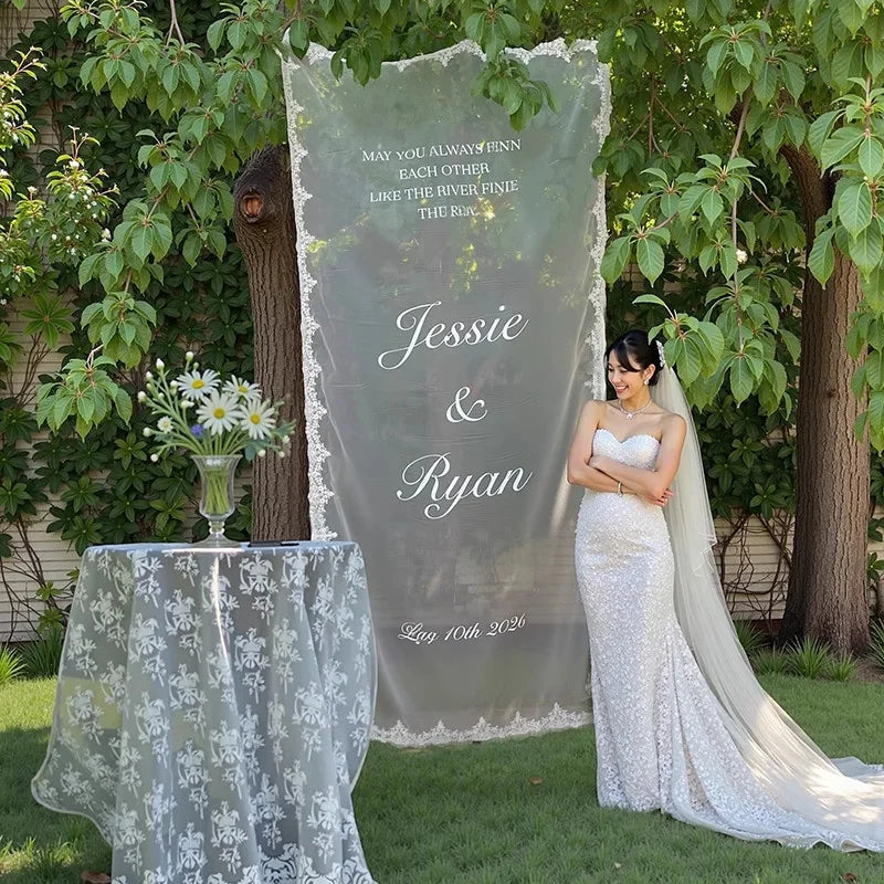 Placa de Boas-Vindas em Tecido com Renda Personalizada – Banner Elegante para Casamento