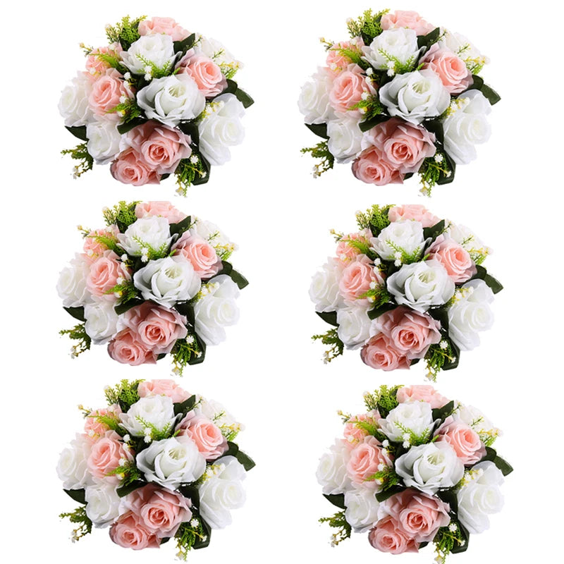 Conjunto de 6 Bolas Florais Artificiais com Rosas – Centros de Mesa para Casamentos
