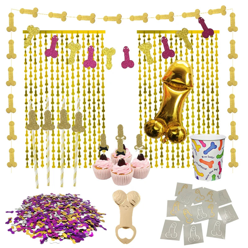 Kit de Decoração Divertido para Despedida de Solteira – Balão, Toppers, Palhinhas e Confettis