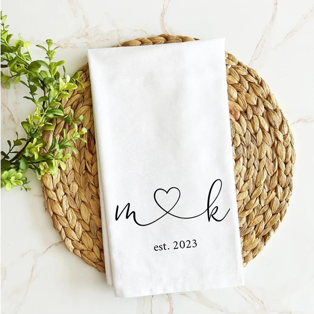 Pano de Cozinha Personalizado com Iniciais e Coração