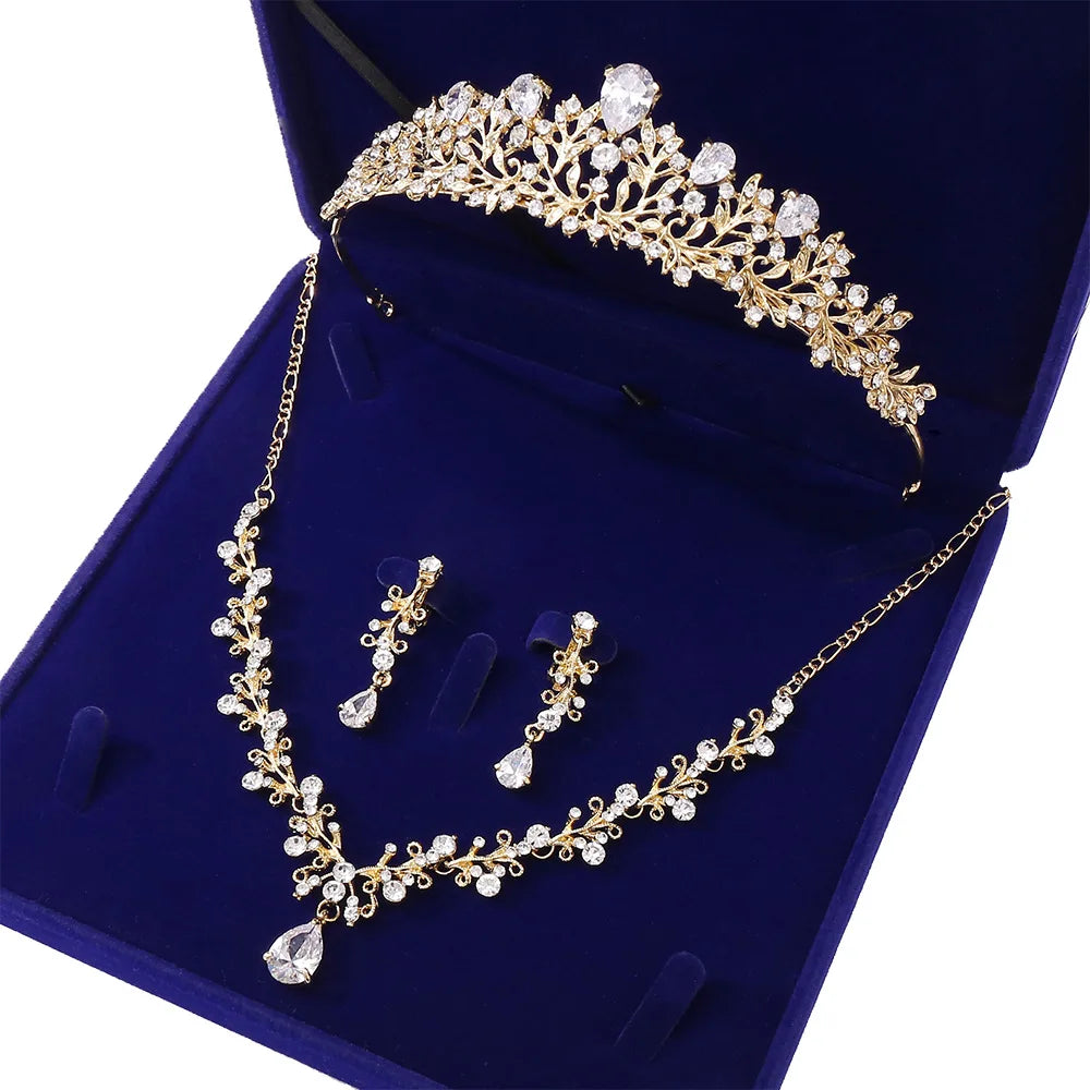 Conjunto de Noiva Luxo 4 Peças – Tiara, Colar e Brincos