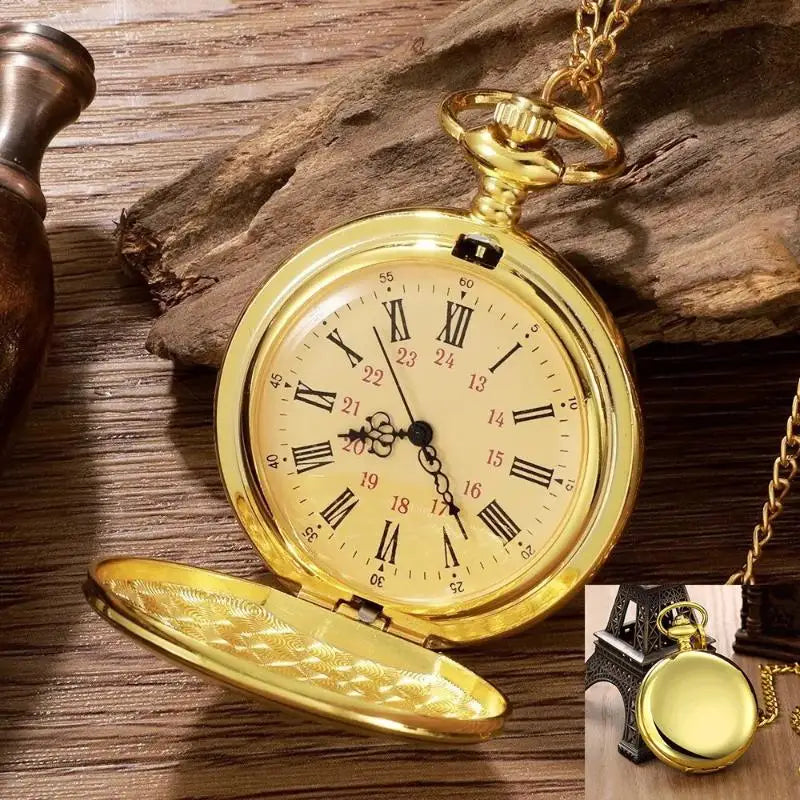 Relógio de Bolso Dourado Vintage para Homem – Quartzo com Corrente