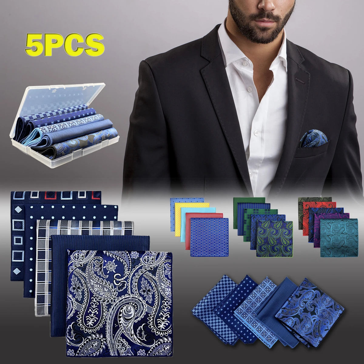 Conjunto de 5 Lenços de Bolso para Homem